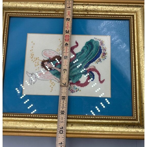 Vtg Set Of 2 Framed Angel Cross-Stitch Art With Gold‎ Frames Colorful Background - Picture 7 of 7